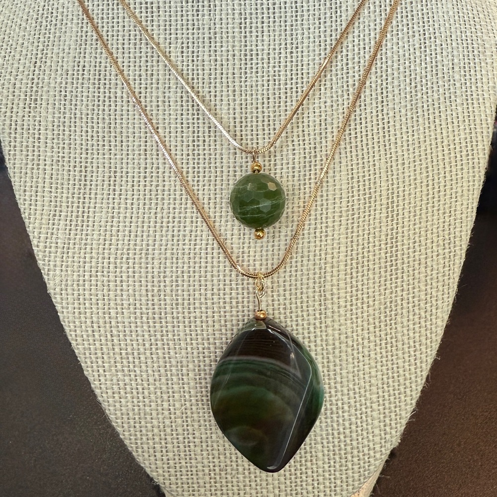 Stone Pendant with Gold Tone Chains